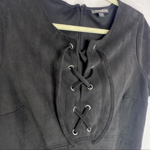 Express Black Suede Lace up Front Dress - Picture 6 of 9
